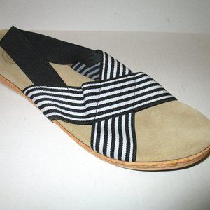 SAC*Black and White Sandals Striped Canvas Low Cork Platform Sandals